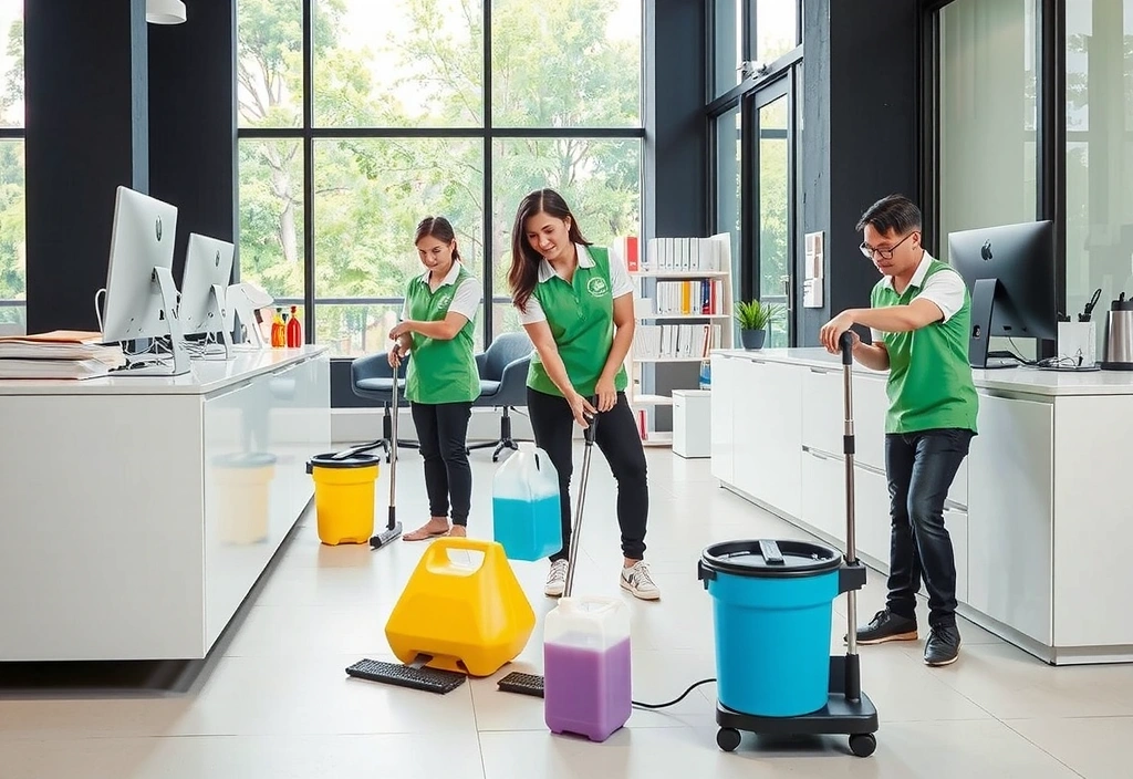 Professional cleaning team at work