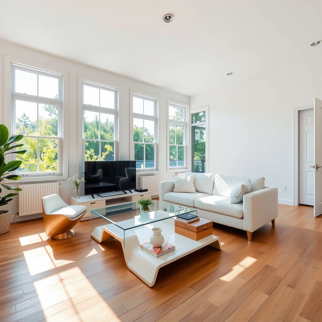 Pristine modern living room showcasing professional cleaning results